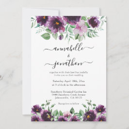 Invitación Elegante Boda Verde Morado Floral
