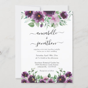 Invitación Elegante Boda Verde Morado Floral