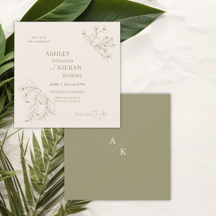 Invitación Elegante boda verde musgo