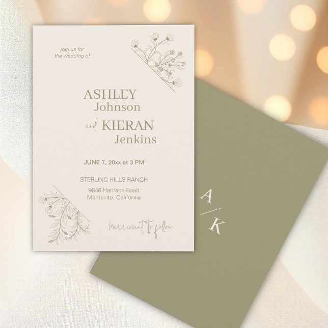 Invitación Elegante boda verde musgo (Subido por el creador)