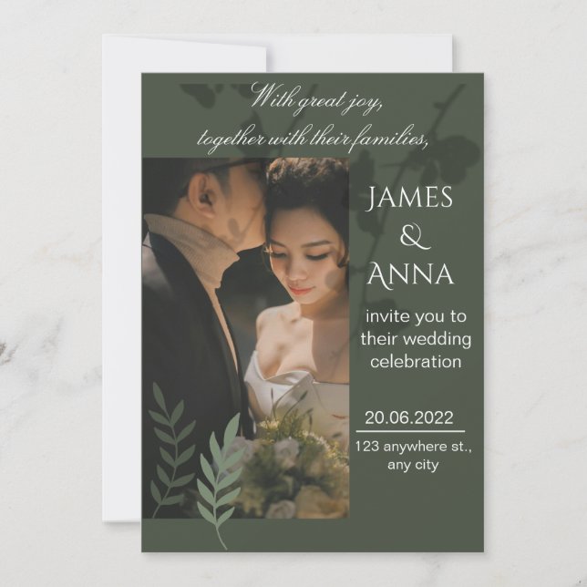 Invitación Elegante boda verde oliva personalizable  (Anverso)