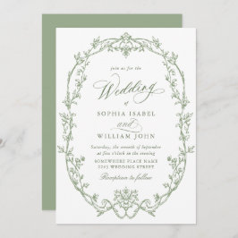 Invitación Elegante Boda Verde Ornate Ornate Floral Sage