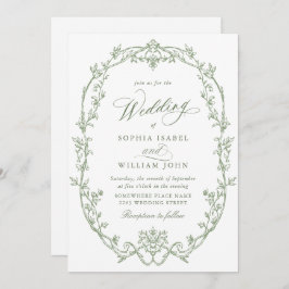 Invitación Elegante Boda Verde Ornate Ornate Floral Sage