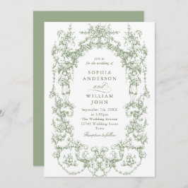 Invitación Elegante Boda Verde Ornate Ornate Floral Sage