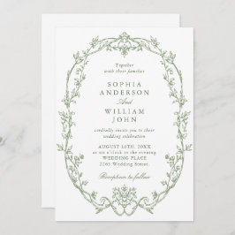 Invitación Elegante Boda Verde Ornate Ornate Floral Sage
