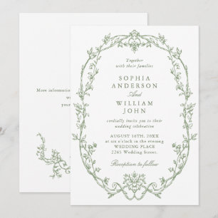 Invitación Elegante Boda Verde Ornate Ornate Floral Sage