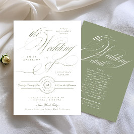 Invitación Elegante Boda verde sabio formal | Detalles Atrás