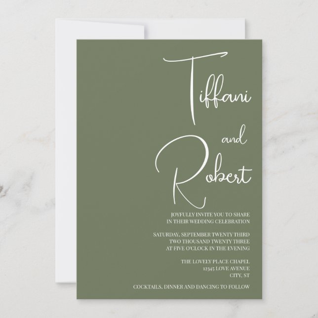 Invitación Elegante Boda verde sabio Minimalista (Anverso)