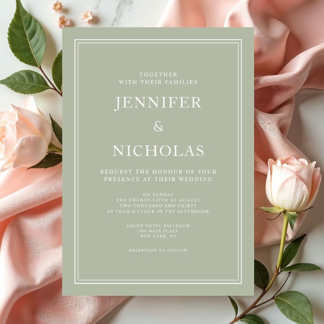 Invitación Elegante Boda verde sabio moderno (Elegant Modern Sage Green Wedding Invitation)