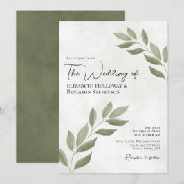 Invitación Elegante Boda verde sabio moderno con hojas de alt