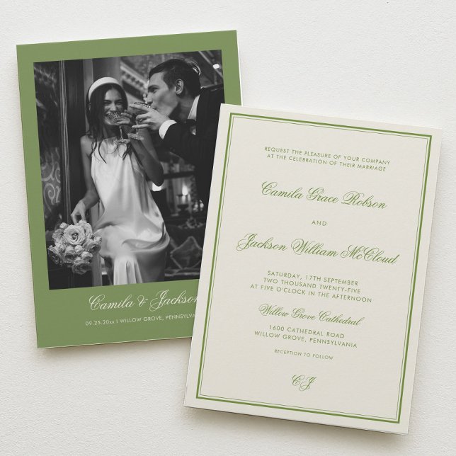 Invitación Elegante Boda Verde Sage en Foto (Subido por el creador)