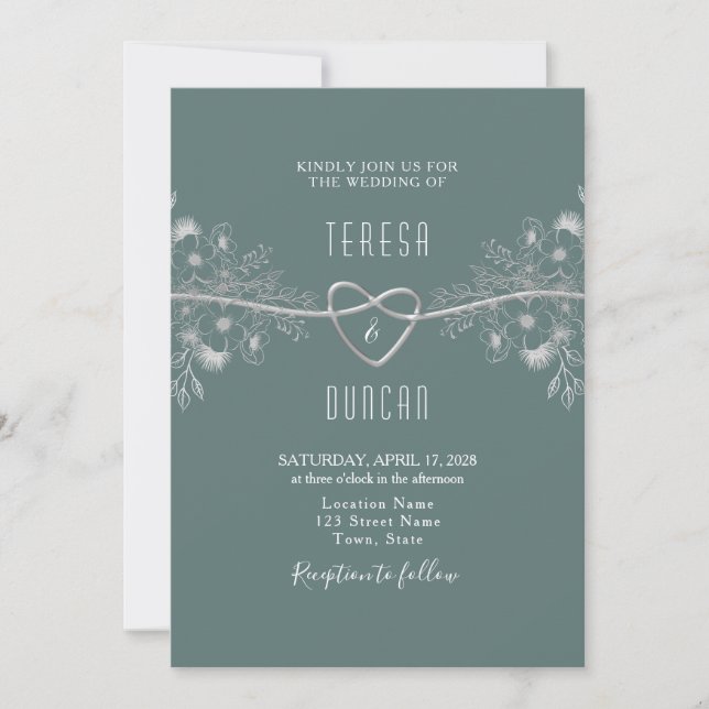 Invitación Elegante Boda Verde Salvia (Anverso)