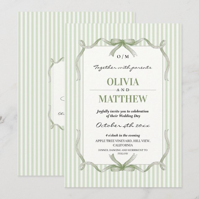 Invitación Elegante Boda Verde Salvia (Anverso / Reverso)