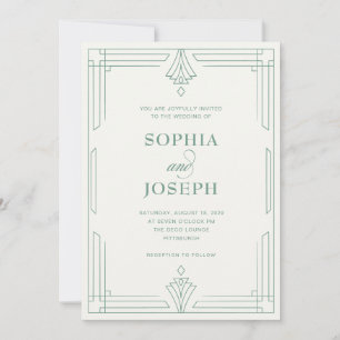 Invitación Elegante Boda Verde Salvia y Marfil Suave