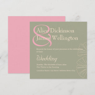 Invitación Elegante Boda Verde Salvia y Rosa Ginkgo