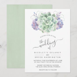 Invitación Elegante Boda Verde y Morado Suculento