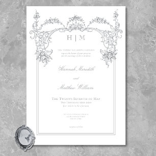 Invitación Elegante Boda Victoriana Chinoiserie Gris Francés