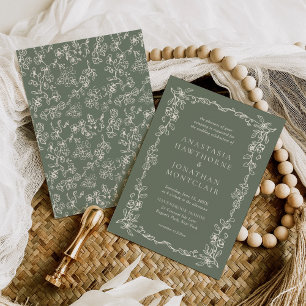 Invitación Elegante Boda Victoriana Vintage Verde Salvia