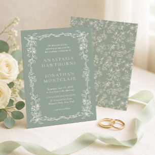 Invitación Elegante Boda Victoriana Vintage Verde Salvia