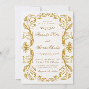 Invitación Elegante Boda victoriano blanco y dorado