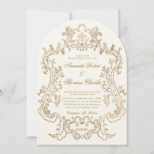 Invitación Elegante Boda victoriano blanco y dorado