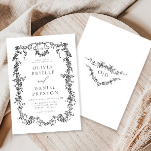 Invitación Elegante Boda victoriano blanco y negro