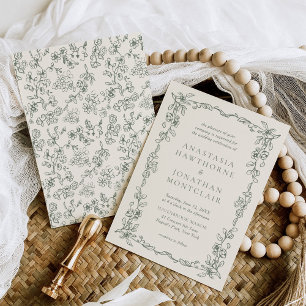 Invitación Elegante Boda victoriano de color verde sabio