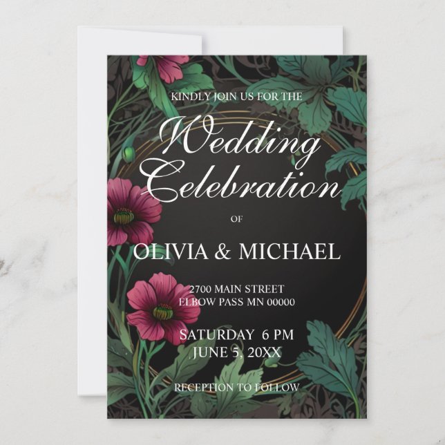 Invitación Elegante Boda victoriano de flores moradas de colo (Anverso)