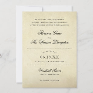 Invitación Elegante Boda victoriano de papel de época beige