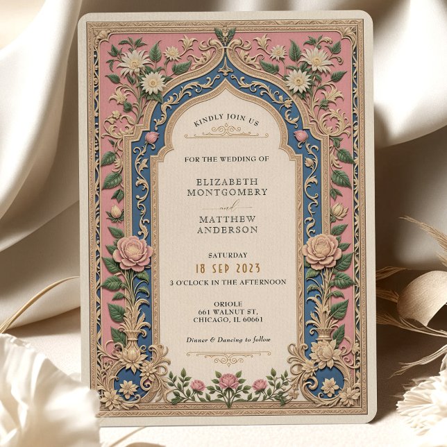 Invitación Elegante Boda victoriano rosa y azul floral (Subido por el creador)