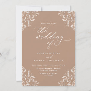 Invitación Elegante Boda Vintage Beige Taupe