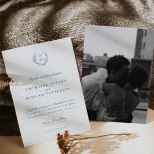 Invitación Elegante Boda Vintage Blue Floral Jouy