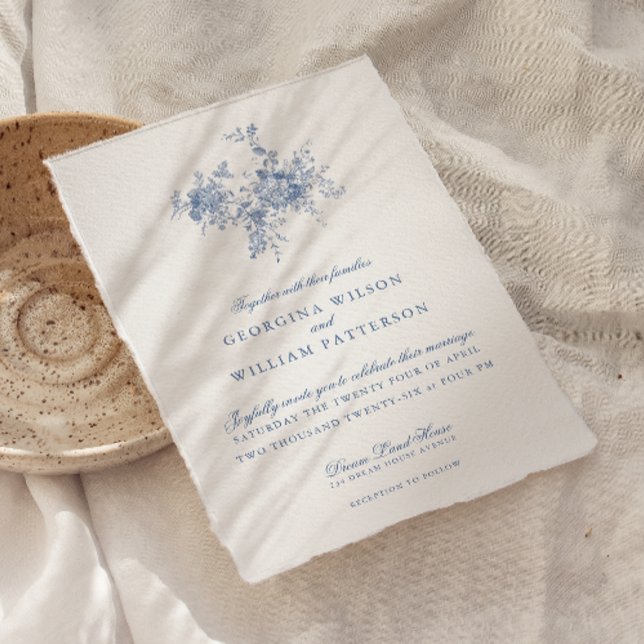 Invitación Elegante Boda Vintage Blue Floral Jouy (Subido por el creador)