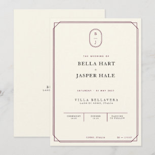 Invitación Elegante Boda Vintage Borgoña Marfil Monograma