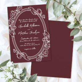 Invitación Elegante Boda Vintage Burgundy