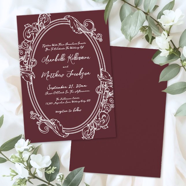 Invitación Elegante Boda Vintage Burgundy (Elegant Vintage Burgundy Wedding Invitation)