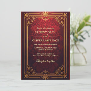Invitación Elegante Boda Vintage Burgundy rojo y Dorado