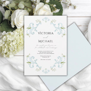 Invitación Elegante Boda Vintage Caprichosa Azul