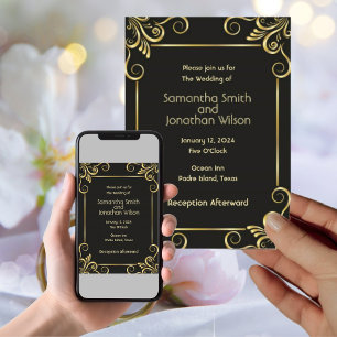 Invitación Elegante Boda Vintage de Arte Deco de Oro