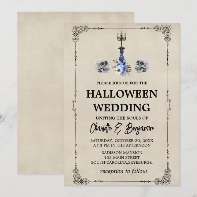 Invitación Elegante Boda Vintage de Halloween (Anverso / Reverso)
