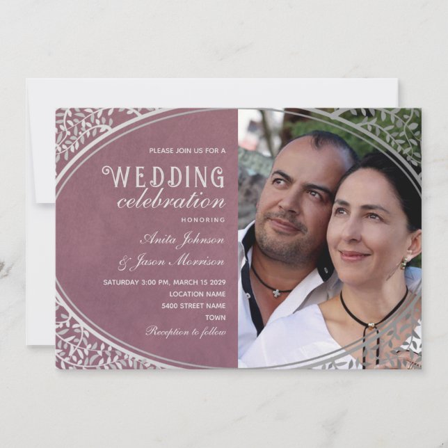 Invitación Elegante Boda Vintage de Lujo Morado (Anverso)