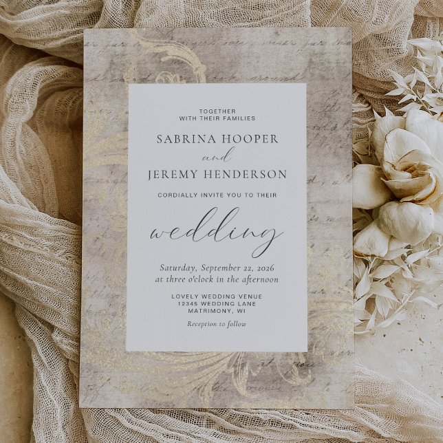Invitación Elegante Boda Vintage Deteriorada Marfil (Subido por el creador)