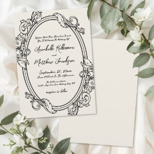 Invitación Elegante Boda Vintage Dibujada a Mano