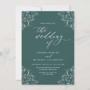 Invitación Elegante Boda Vintage Esmeralda Verde