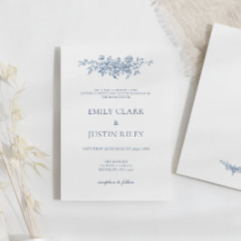 Invitación Elegante Boda Vintage Floral Azul