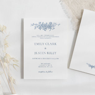 Invitación Elegante Boda Vintage Floral Azul