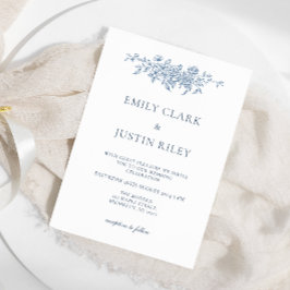 Invitación Elegante Boda Vintage Floral Azul