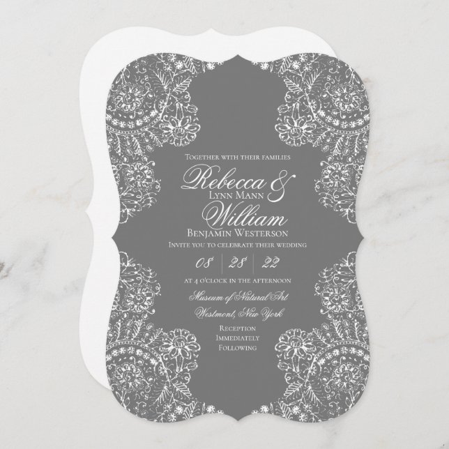 Invitación Elegante Boda Vintage Gray Lace (Anverso / Reverso)