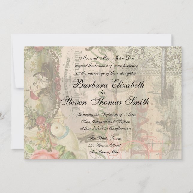 Invitación Elegante Boda Vintage Matrimonio Antiguo Vintage (Anverso)