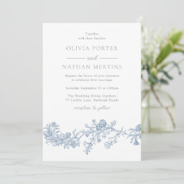 Invitación Elegante Boda Vintage moderno floral azul